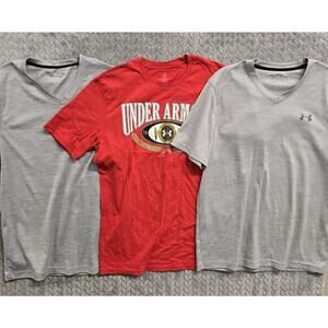 3 Under Armour T Shirt Men's Medium UA Collegiate Branded Red/ 2 V Neck Gym Gray